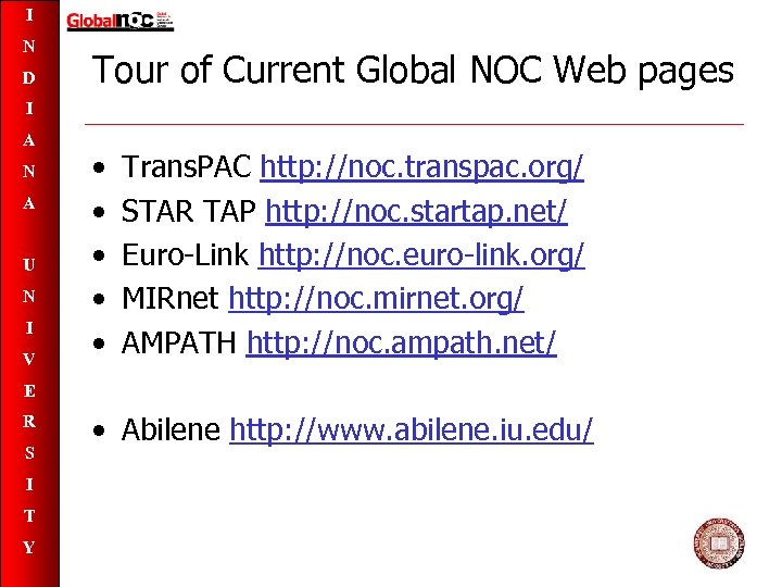 I N D Tour of Current Global NOC Web pages I A N A