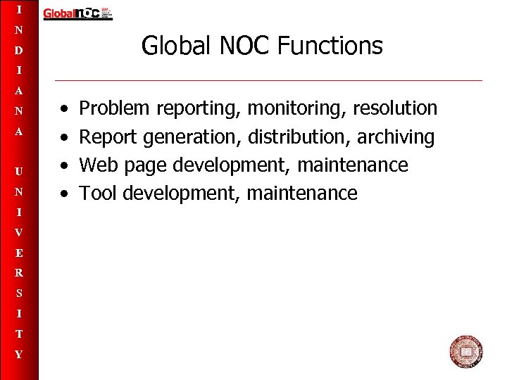 I N Global NOC Functions D I A N A U N I V