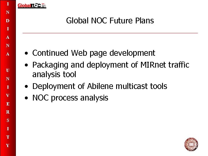 I N D Global NOC Future Plans I A N A U N I