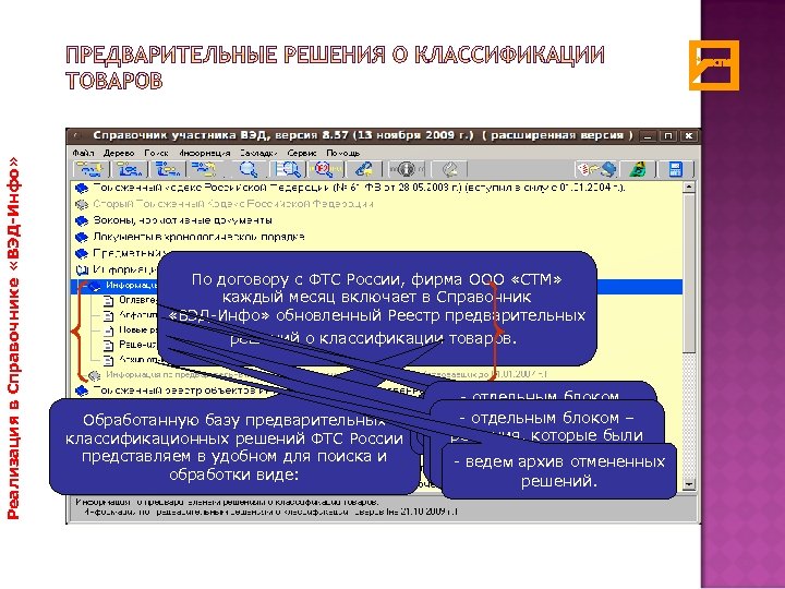 Реализация в Справочнике «ВЭД-Инфо» По договору с ФТС России, фирма ООО «СТМ» каждый месяц