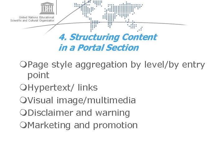 4. Structuring Content in a Portal Section m. Page style aggregation by level/by entry