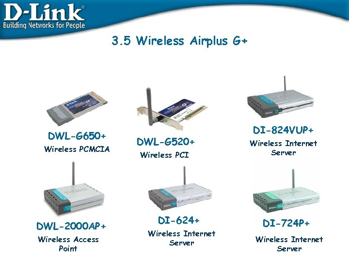 3. 5 Wireless Airplus G+ DWL-G 650+ Wireless PCMCIA DWL-2000 AP+ Wireless Access Point