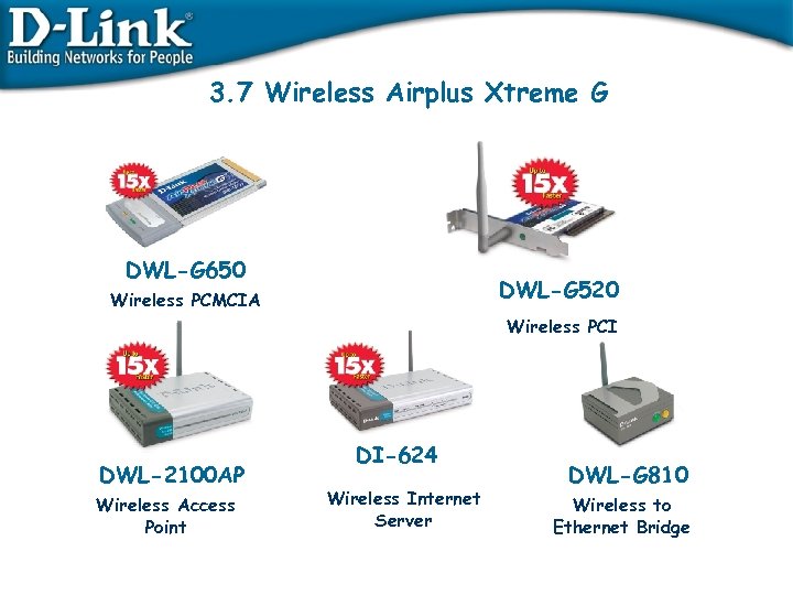 3. 7 Wireless Airplus Xtreme G DWL-G 650 DWL-G 520 Wireless PCMCIA Wireless PCI