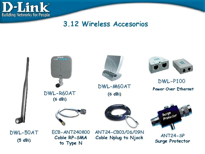 3. 12 Wireless Accesorios DWL-R 60 AT (6 d. Bi) DWL-50 AT (5 d.