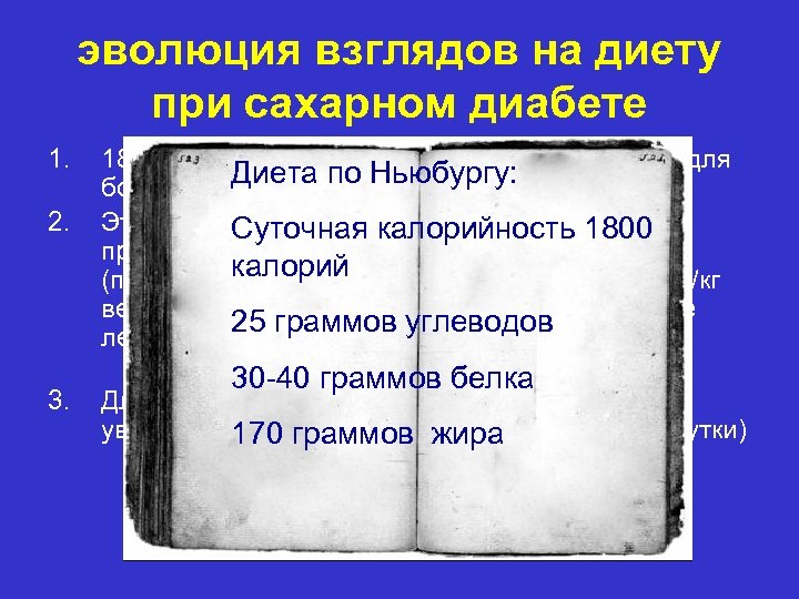 эволюция взглядов на диету при сахарном диабете 1. 2. 3. 1870 -1871 гг. Бушард