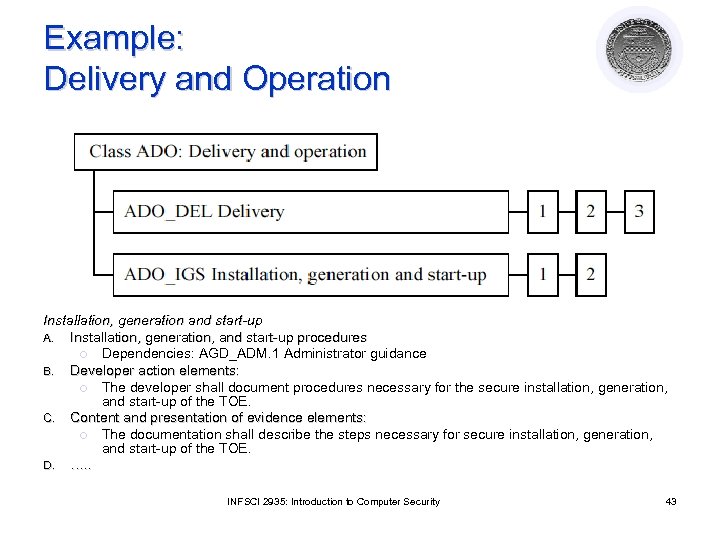 Example: Delivery and Operation Installation, generation and start-up A. Installation, generation, and start-up procedures