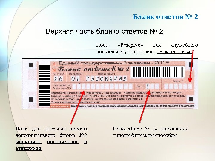 Бланк ответов № 2 Верхняя часть бланка ответов № 2 Поле «Резерв-6» для служебного