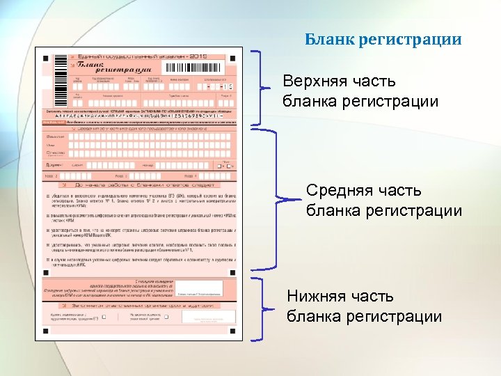 Бланк регистрации Верхняя часть бланка регистрации Средняя часть бланка регистрации Нижняя часть бланка регистрации