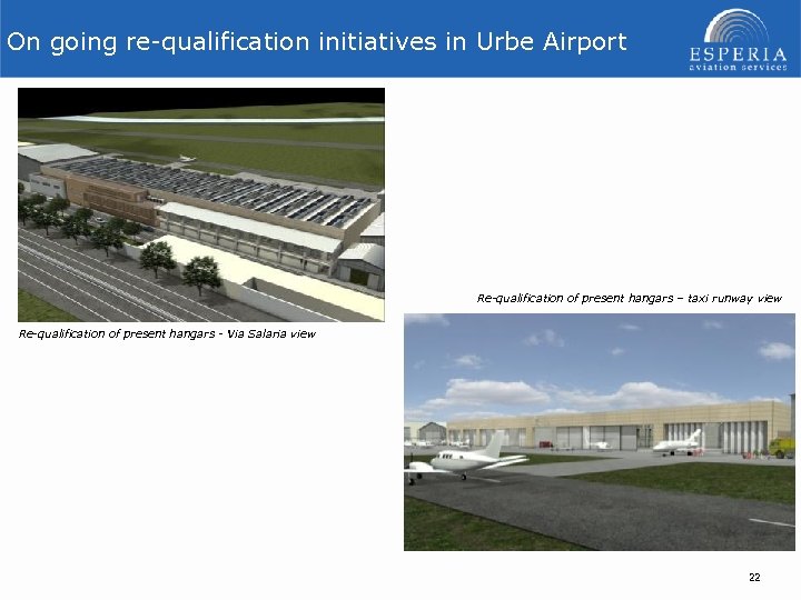 On going re-qualification initiatives in Urbe Airport Re-qualification of present hangars – taxi runway