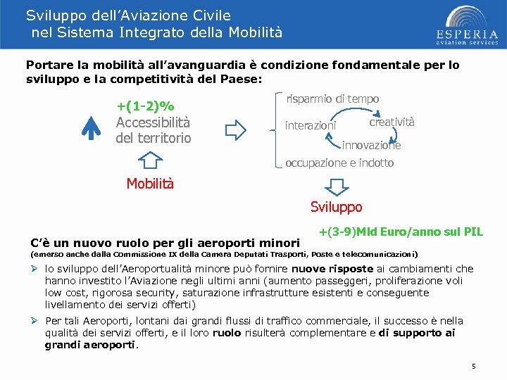 Sviluppo dell’Aviazione Civile nel Sistema Integrato della Mobilità Portare la mobilità all’avanguardia è condizione