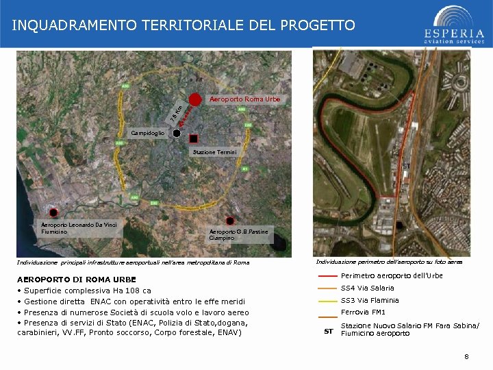 INQUADRAMENTO TERRITORIALE DEL PROGETTO 7. 5 Km Aeroporto Roma Urbe Campidoglio Stazione Termini Aeroporto