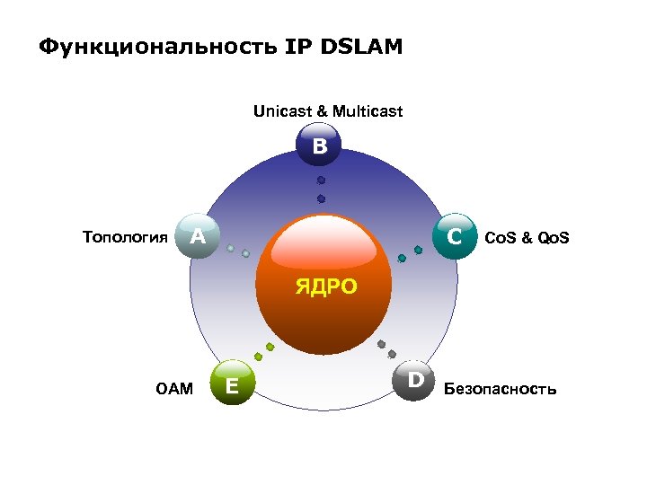 Функциональность IP DSLAM Unicast & Multicast B Топология A C Co. S & Qo.