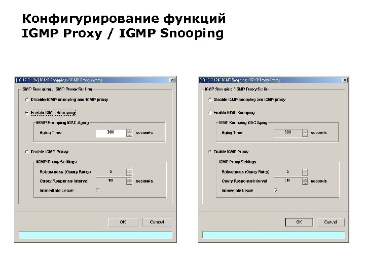 Конфигурирование функций IGMP Proxy / IGMP Snooping 