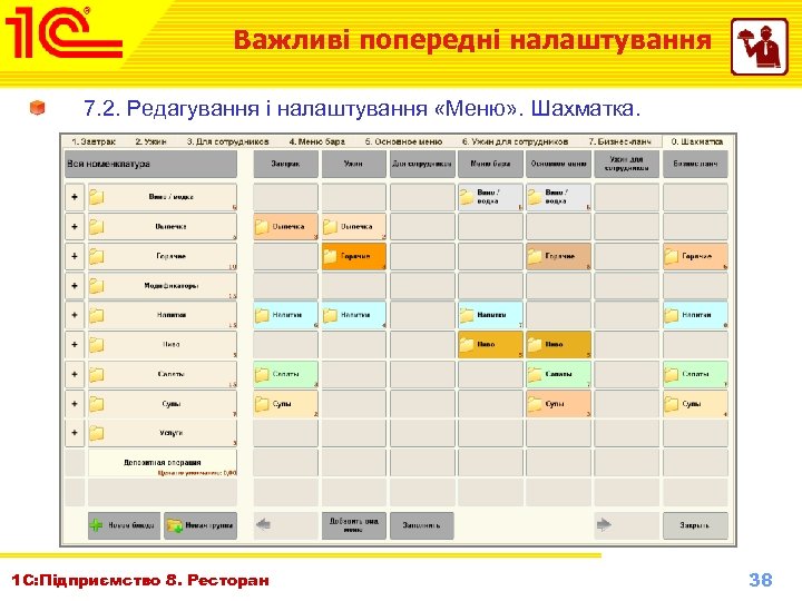 Важливі попередні налаштування 7. 2. Редагування і налаштування «Меню» . Шахматка. 1 С: Підприємство
