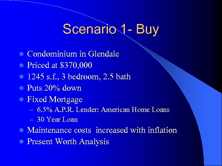 Scenario 1 - Buy l l l Condominium in Glendale Priced at $370, 000
