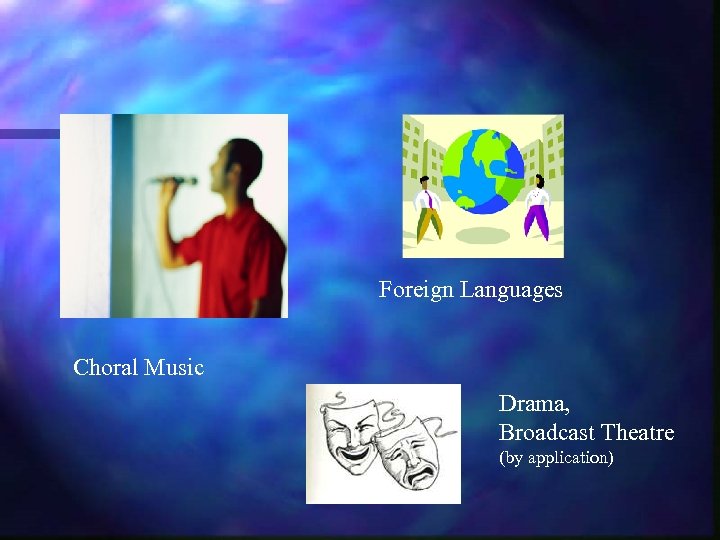 Foreign Languages Choral Music Drama, Broadcast Theatre (by application) 