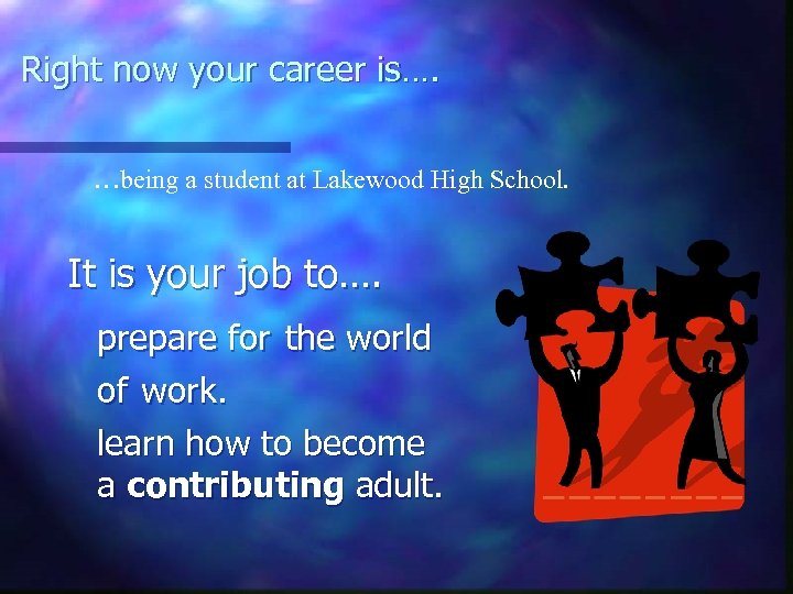 Right now your career is…. …being a student at Lakewood High School. It is