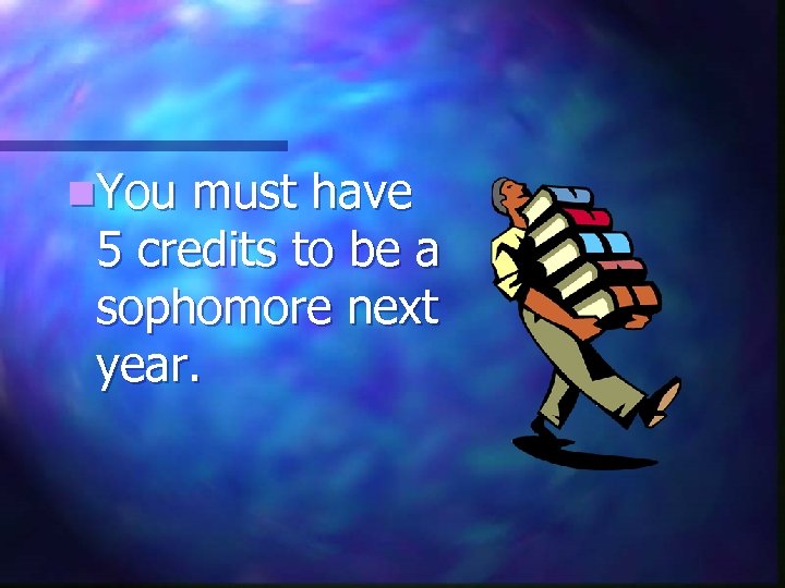 n. You must have 5 credits to be a sophomore next year. 