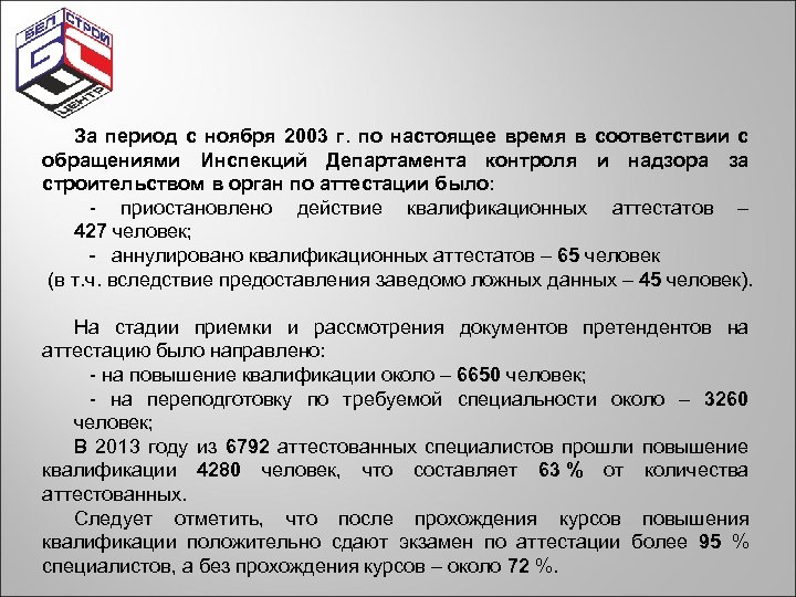 За период с ноября 2003 г. по настоящее время в соответствии с обращениями Инспекций