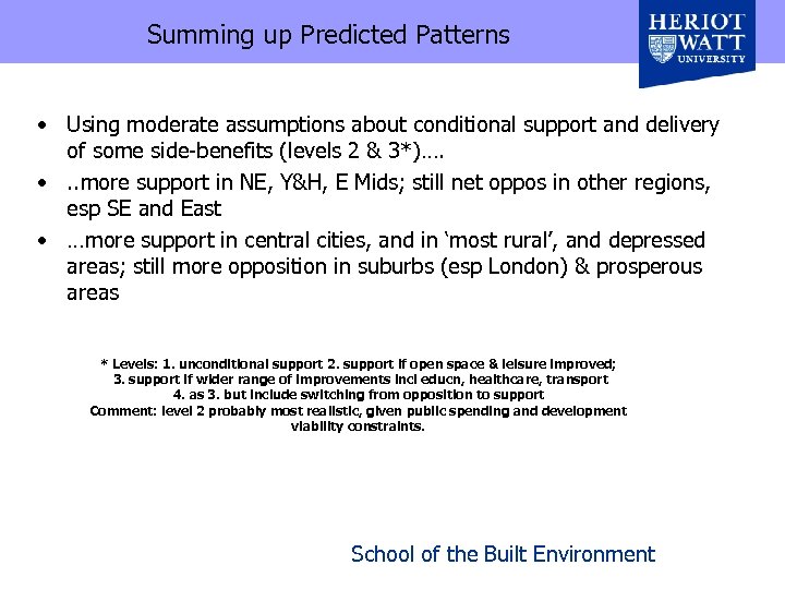 Summing up Predicted Patterns • Using moderate assumptions about conditional support and delivery of