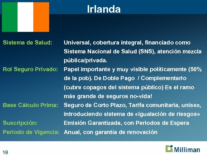 Irlanda Sistema de Salud: Universal, cobertura integral, financiado como Sistema Nacional de Salud (SNS),