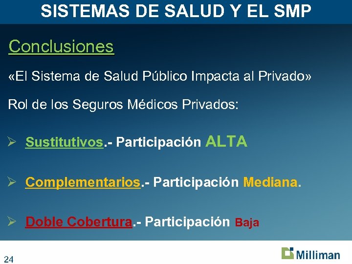 SISTEMAS DE SALUD Y EL SMP Conclusiones «El Sistema de Salud Público Impacta al
