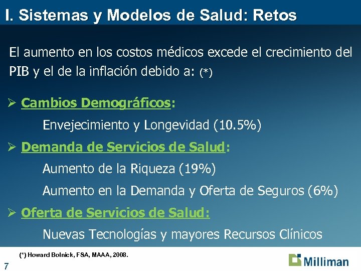 I. Sistemas y Modelos de Salud: Retos El aumento en los costos médicos excede