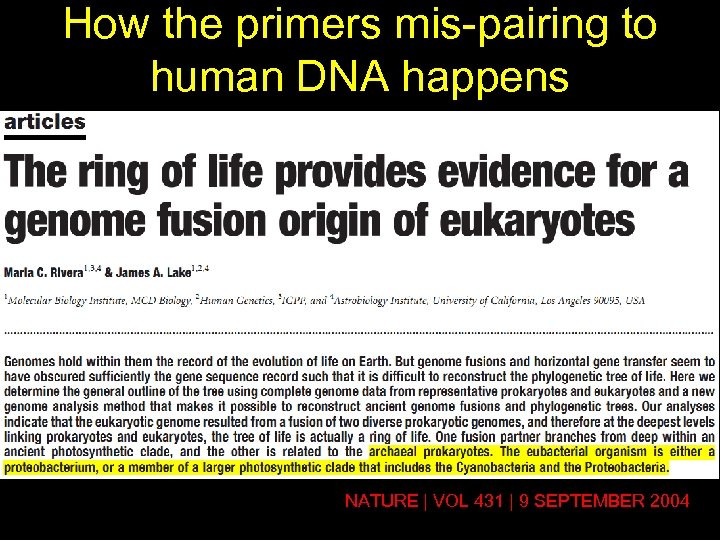 How the primers mis-pairing to human DNA happens NATURE | VOL 431 | 9