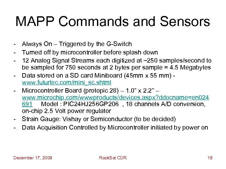 MAPP Commands and Sensors - Always On – Triggered by the G-Switch - Turned