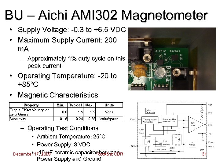 BU – Aichi AMI 302 Magnetometer • Supply Voltage: -0. 3 to +6. 5