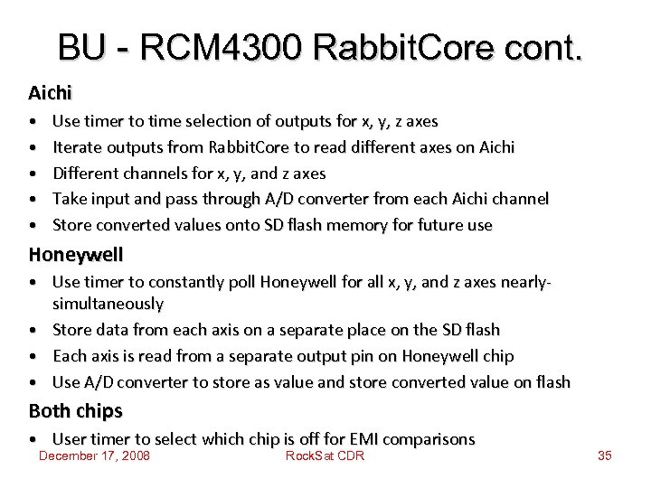 BU - RCM 4300 Rabbit. Core cont. Aichi • • • Use timer to