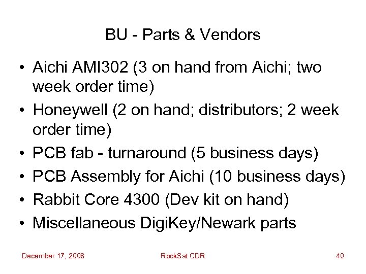 BU - Parts & Vendors • Aichi AMI 302 (3 on hand from Aichi;