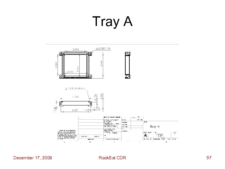 Tray A December 17, 2008 Rock. Sat CDR 57 