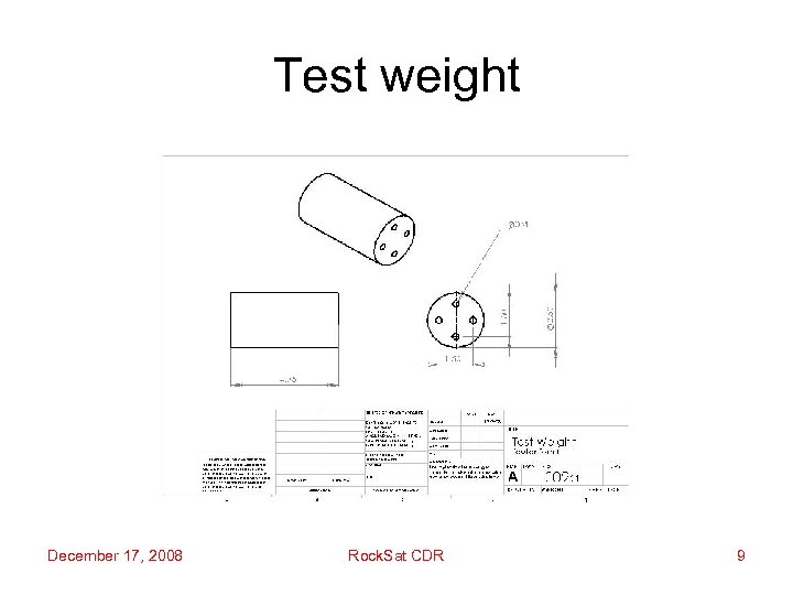 Test weight December 17, 2008 Rock. Sat CDR 9 