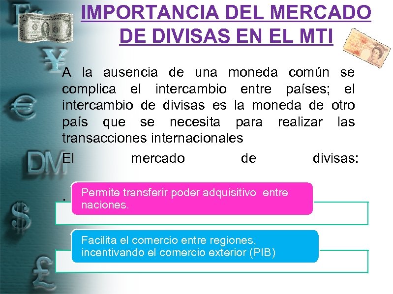 IMPORTANCIA DEL MERCADO DE DIVISAS EN EL MTI A la ausencia de una moneda
