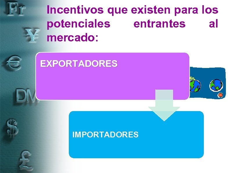 Incentivos que existen para los potenciales entrantes al mercado: EXPORTADORES IMPORTADORES 