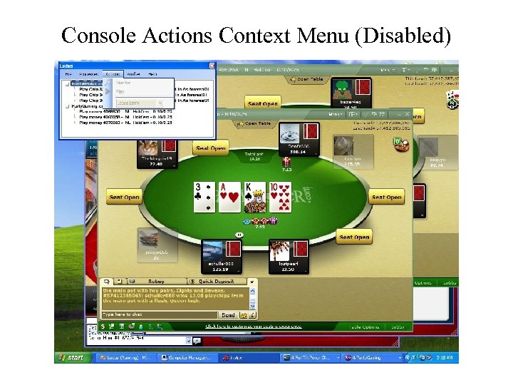 Console Actions Context Menu (Disabled) 