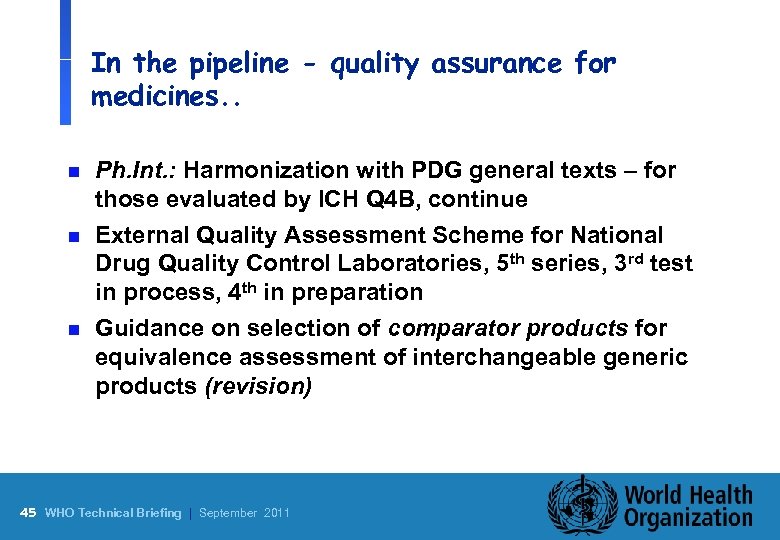 In the pipeline - quality assurance for medicines. . n n n Ph. Int.