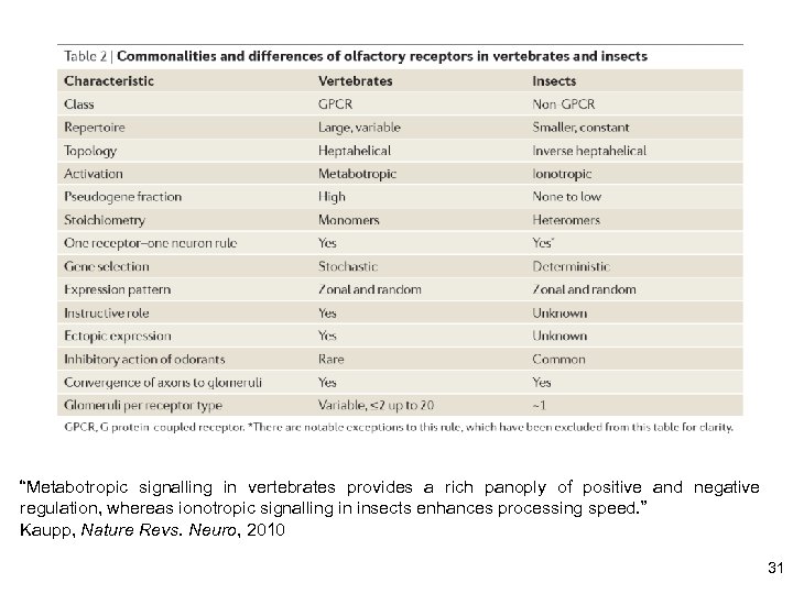 “Metabotropic signalling in vertebrates provides a rich panoply of positive and negative regulation, whereas