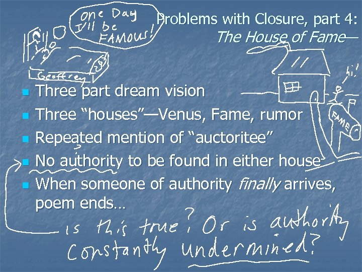 Problems with Closure, part 4: The House of Fame— n n n Three part