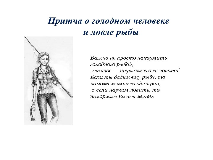 Притча о голодном человеке и ловле рыбы Важно не просто накормить голодного рыбой, главное