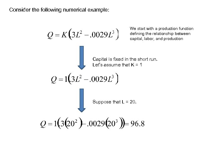 Consider the following numerical example: We start with a production function defining the relationship