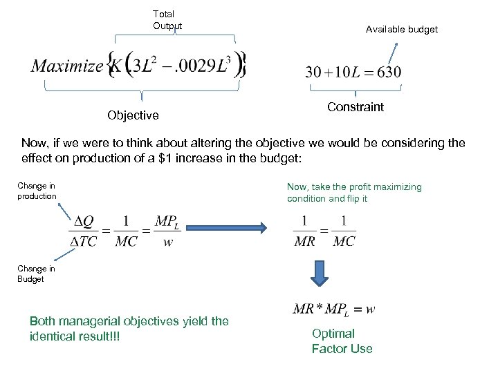 Total Output Objective Available budget Constraint Now, if we were to think about altering