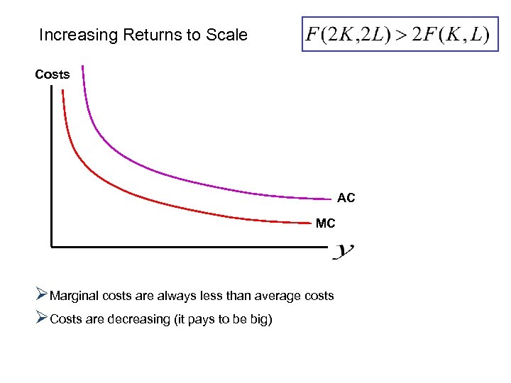 Increasing Returns to Scale Costs AC MC ØMarginal costs are always less than average