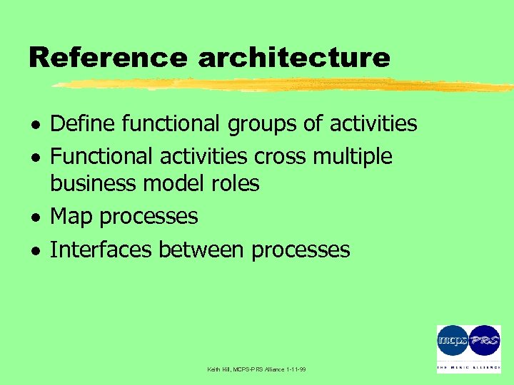 Reference architecture · Define functional groups of activities · Functional activities cross multiple business