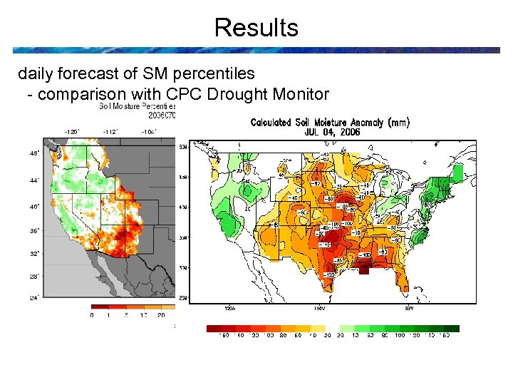 Results daily forecast of SM percentiles - comparison with CPC Drought Monitor 