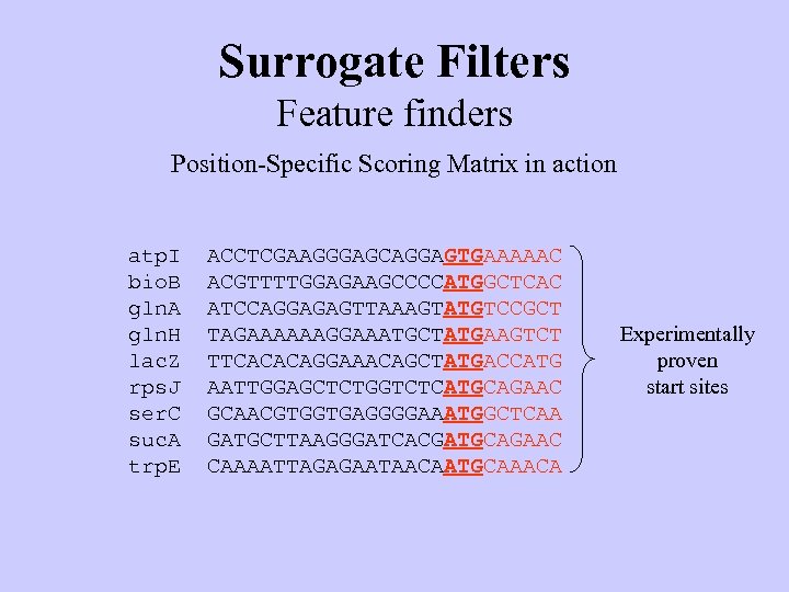 Surrogate Filters Feature finders Position-Specific Scoring Matrix in action atp. I bio. B gln.