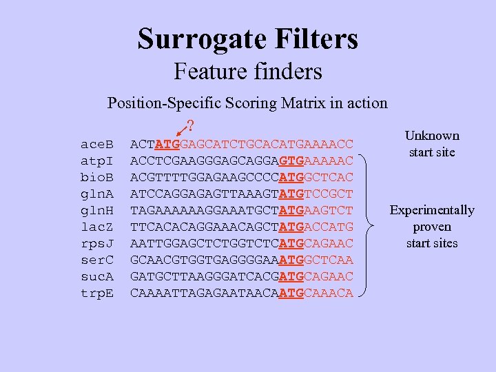Surrogate Filters Feature finders Position-Specific Scoring Matrix in action ? ace. B atp. I