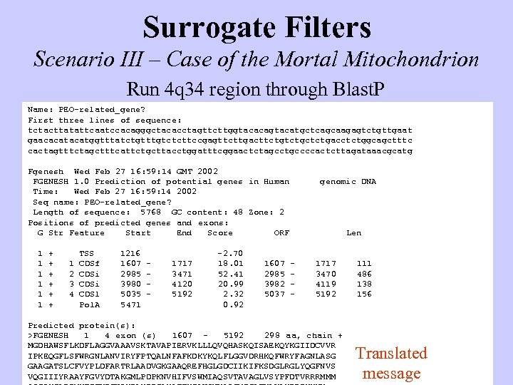 Surrogate Filters Scenario III – Case of the Mortal Mitochondrion Run 4 q 34