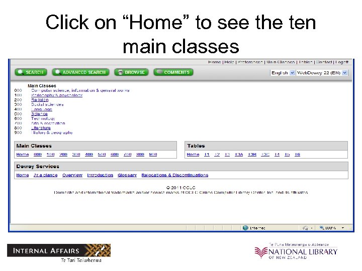 Click on “Home” to see the ten main classes 